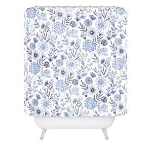Deny Designs Blue & White Multi Floral Designed Shower Curtain 69" x 72" NWOT